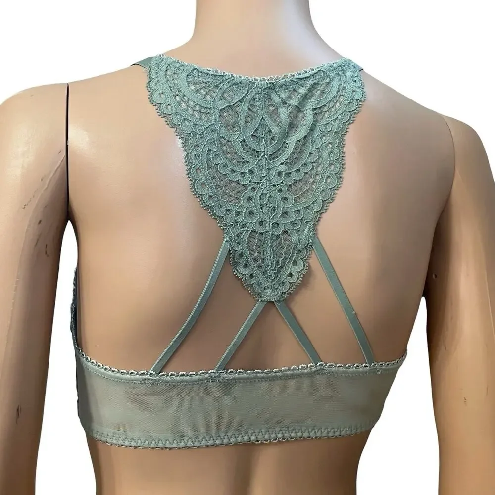 Victorias Secret Dream Angels Lined Demi Bra 34D Floral Satin Green Racerback - Picture 5 of 8